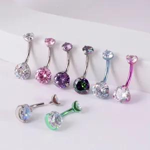 Set di piercing all'ombelico in titanio G23 con pietre di zircone colorate 14G