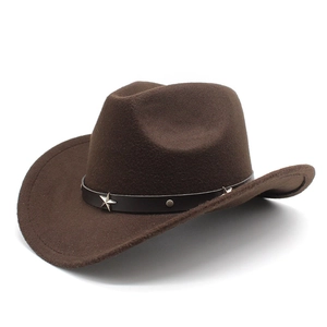 Close-up of the dark brown wool felt cowboy hat with star studded leather band