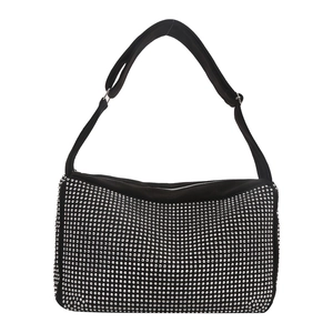 Black tote bag with silver rhinestones and adjustable strap for casual daily use