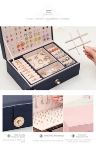 Detail view of large capacity jewelry box showing 105 earring holes and PU leather
