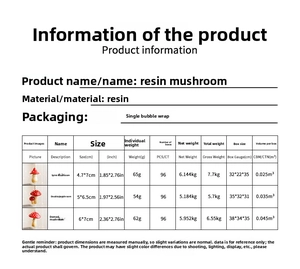 Detailed size specifications for resin mushroom Christmas tree ornaments and decorations