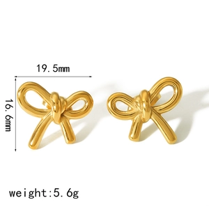 Golden bow stud earrings in 18k gold plated stainless steel with size and weight specs