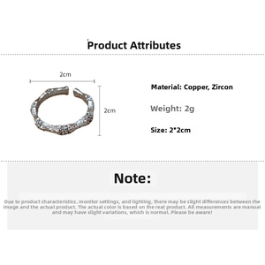 Detailed view of bamboo joint ring with copper and zircon material specifications