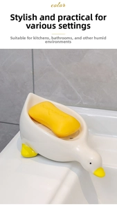 Porte-savon en céramique motif canard, support de savon drainant pour lavabo de salle de bain.
