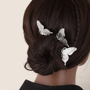 Butterfly Hair Side Comb Hollow Metal Alloy Pronged Hairpins Elegant Minimalist Headwear For Women Girls Gold Silver
