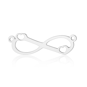 Close-up of silver stainless steel infinity heart charm for DIY jewelry making