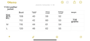 Tableau des tailles détaillé pour veste en similicuir femme incluant tour de poitrine
