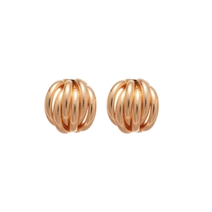 Rose gold multi-layered textured stud earrings with a spherical spiral design