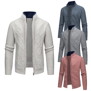Herren Strickjacke Pullover Polyester Stehkragen Reißverschluss Rautenmuster Warm Lässig Herbst Winter Jacke Oberbekleidung