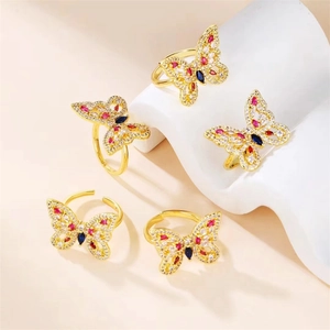Butterfly Evil Eye Open Ring Copper Micro Inlaid Colored Zircon Adjustable Fashion Trendy Jewelry For Women Gift