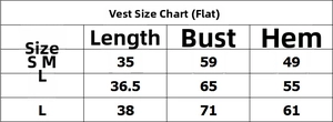 Size chart for women's slim yoga sports vest showing length, bust, and hem measurements