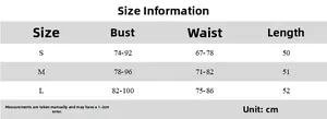 Detailed size chart for sexy backless tube top with bust waist and length measurements