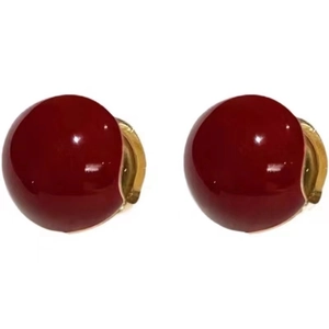 Elegant deep red sphere earrings with polished enamel finish and gold metal base