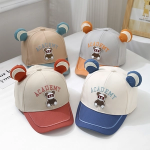 Kids Baseball Cap Cotton Blend 3D Bear Ears Cartoon Patch Embroidery Adjustable Sun Hat For Toddler Boys Girls