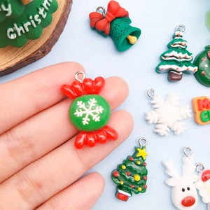 Red candy resin Christmas charm with white snowflake pattern for DIY jewelry making