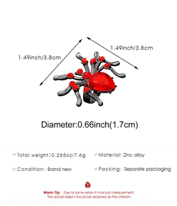 Detailed size specifications for gothic spider ring with red crystals and dimensions
