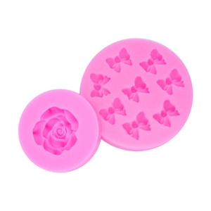Pink silicone mold set for 8-bow and rose flower cake decorations and baking crafts
