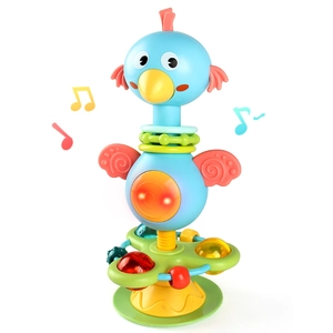 Interactive musical bird toy with suction cup and colorful beads for infant motor skill training