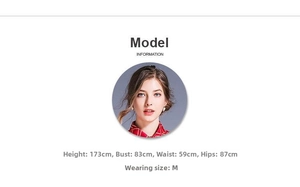 Size chart showing model info: height 173cm and measurements for chiffon dress