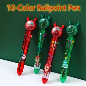 Stylo Bille Noël Multicolore Plastique Paillettes Corne Cerf Rétractable Dessin Animé Fournitures Scolaires Cadeau Enfant