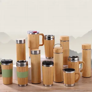 Vacuum Insulated Mug Natural Bamboo Shell 304 Stainless Steel Leak-Proof Travel Coffee Cup Eco-Friendly Portable Flask