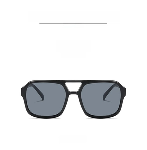 Front view of black square aviator sunglasses with gradient grey lenses on white background