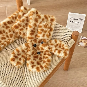 Thick plush deer pattern scarf with decorative buttons for winter warmth and windproof use