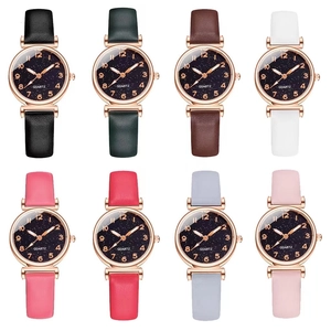 Variety of women quartz watches featuring round starry dials and colorful leather bands