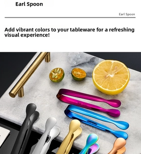 Detailed view of colorful 304 stainless steel mini sugar tongs with SUS 304 laser engraving