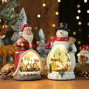 Rotating Christmas music box with Santa, snowman and LED lights for festive home decor