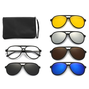 6-in-1 magnetic clip-on sunglasses set with five polarized lenses and leather case