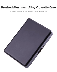 Close-up of black brushed aluminum multi-purpose cigarette case and card holder details