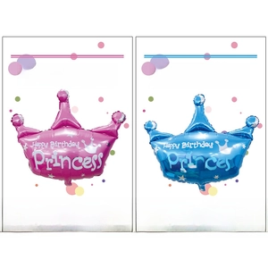 Pink and blue crown foil balloons for children birthday party decorations, 1 pack