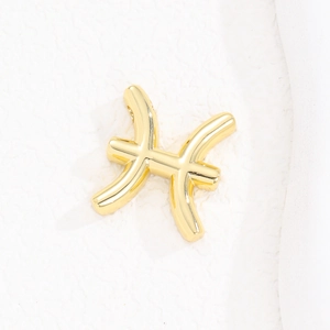 Detailed view of a golden Pisces zodiac sign pendant with a polished metallic finish