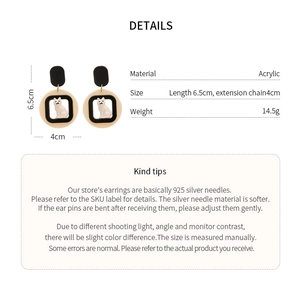 Detailed size chart for cartoon cat acrylic earrings with 925 silver needles