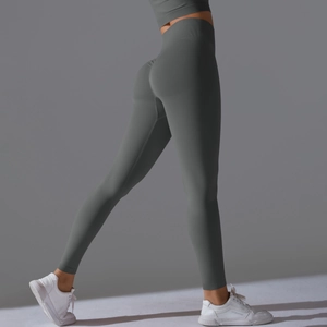 Detailed close-up of charcoal grey seamless high waist yoga leggings with scrunch butt lifting effect