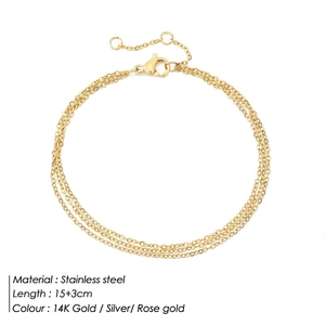 Three-layer stainless steel chain bracelet in 14K gold, silver, and rose gold finishes
