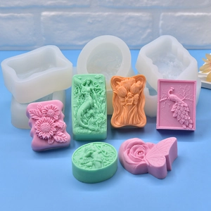 3D embossed silicone molds set featuring mermaid, peacock, and floral relief patterns
