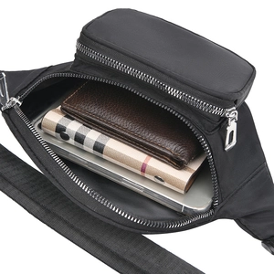 Waterproof nylon waist bag with multiple zipper compartments and large capacity