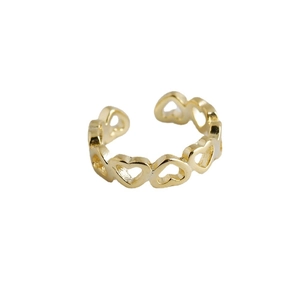 Minimalist gold-plated hollow heart-shaped open ring for women with stylish punk design