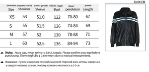 Size chart for black vintage street jacket including bust and length in centimeters