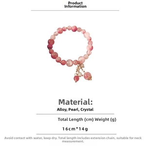 Détails du bracelet en perles de cristal rose et perles blanches avec dimensions de 16 cm