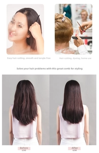Dual-sided carbon fiber hairdressing comb showing before and after smoothing results