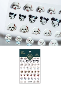 Detail of 3D embossed dog and panda nail art stickers with relief texture TS-1235