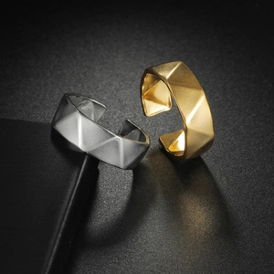 Minimalist geometric faceted open rings in gold and silver finish for men and women