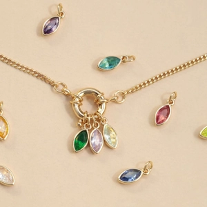 18K gold plated necklace with colorful oval zircon birthstone pendants for DIY jewelry