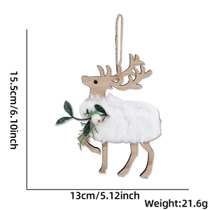 Detailed view of wooden Christmas reindeer ornament with dimensions and weight info