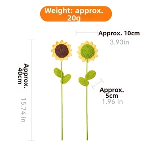 Gedetailleerde weergave handgemaakte gehaakte zonnebloem met afmetingen 40 cm en 20 g
