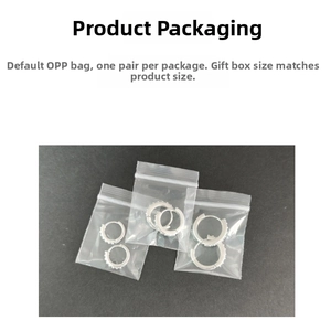 Silver circle earrings with micro-inlaid zircons packaged in a standard OPP bag