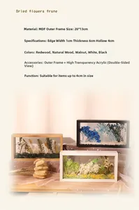 Detailed view of MDF hollow picture frame with 4cm depth for dried flowers and specimens
